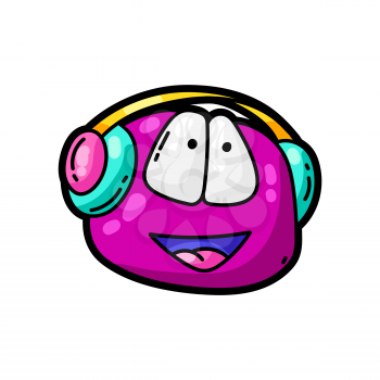 Illustration of cartoon funny character listening to music. Cute kawaii art in modern comic style.