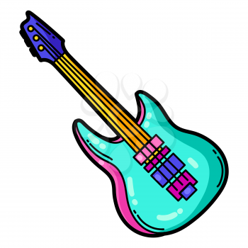 Illustration of cartoon musical electric guitar. Music party colorful teenage creative image. Fashion symbol in modern comic style.