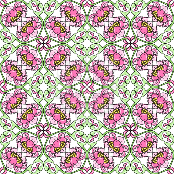Art Nouveau seamless pattern. Floral motifs in retro style. Vintage texture with flowers and leaves.