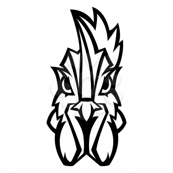 Mascot stylized rooster head. Illustration or icon of domestic bird.