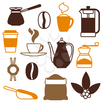 Set of coffee icons. Food illustration with beverage items. Design for coffee shop, bar and cafe.