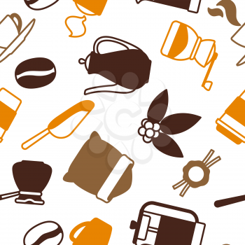 Seamless pattern with coffee icons. Food illustration of beverage items. Background for coffee shop, bar and cafe.