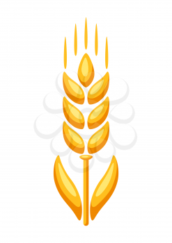 Illustration of ripe wheat ear. Agricultural natural emblem.