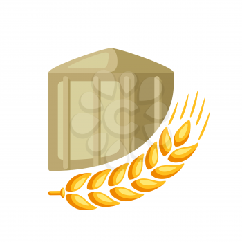 Illustration of granary with ripe wheat ear. Agricultural emblem.