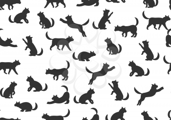 Seamless pattern with stylized cats in various poses. Cute kitten background.