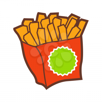 Illustration of fast food french fries. Tasty fastfood lunch product icon.