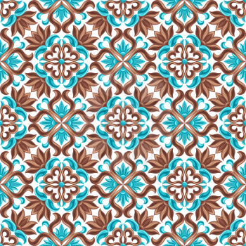 Italian ceramic tile seamless pattern. Mediterranean porcelain pottery. Ethnic folk ornament. Mexican talavera, portuguese azulejo or spanish majolica.