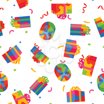 Seamless pattern with gift boxes. Colorful presents for celebration, discounts or promotions.
