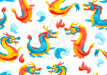 Seamless pattern with Chinese dragons. Traditional China symbol. Asian mythological animals.