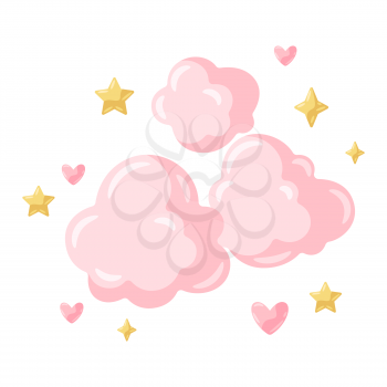 Illustration of pink clouds. Stylized picture for decoration children holiday and party.