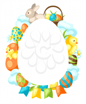 Happy Easter frame with holiday items. Decorative symbols and objects.