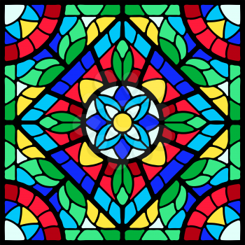 Stained-glass window with colored piece. Decorative mosaic ceramic tile pattern.