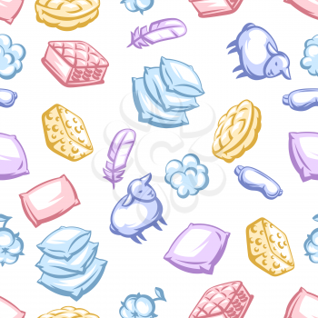 Seamless pattern with bedroom items. Bedding and sleeping accessories.