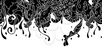Seamless pattern with slime and tentacles. Urban black abstract cartoon background.