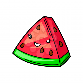 Kawaii cute illustration of watermelon. Cartoon funny character.