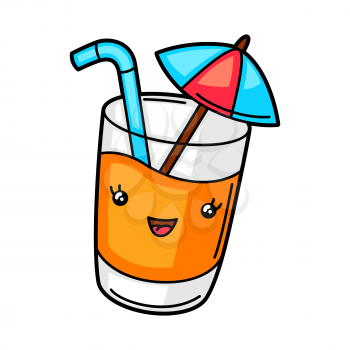Kawaii cute illustration of cocktail. Cartoon funny character.