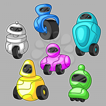 Set of robots. Teenage creative illustration. Trendy characters in modern cartoon style.