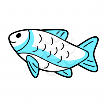 Illustration of cute little blue fish. Cartoon funny icon.