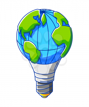 Illustration of Earth globe as light bulb. Ecology icon or image for environment protection.