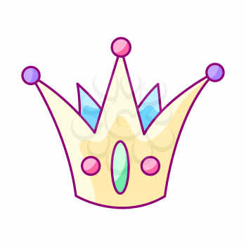Illustration of crown. Colorful cute cartoon icon. Stylized picture for decoration children holiday and party.