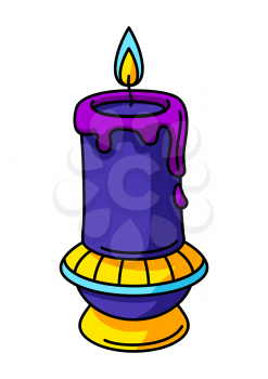 Magic antique candle on candlestick. Mystic, alchemy, spirituality, tattoo art. Isolated vector illustration. Esoteric symbol in cartoon style.