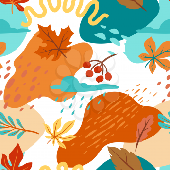 Seamless floral pattern with autumn foliage. Background of falling abstract leaves.