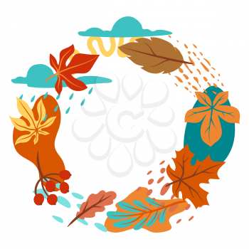 Decorative floral frame with autumn foliage. Background of falling abstract leaves.