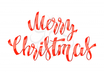Merry Christmas lettering illustration. Holiday invitation or greeting card in cartoon style. Happy celebration.