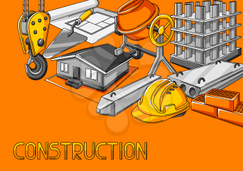 Background design with housing construction items. Industrial repair or building tools and symbols.