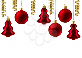 Merry Christmas background with balls and serpentine. Happy New Year celebration. Holiday gradient mesh illustration.