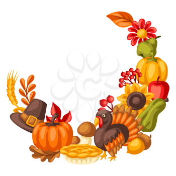 Happy Thanksgiving Day decoretions. Design with holiday objects. Celebration traditional symbols.