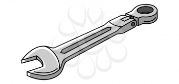 Illustration of car wrench. Auto center repair item. Business icon. Transport service image for advertising.