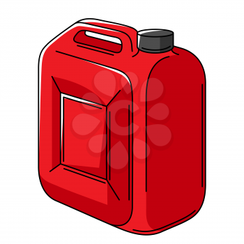 Illustration of car plastic canister with gasoline. Auto center repair item. Business icon. Transport service image for advertising.