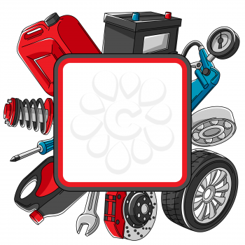 Car service illustration. Auto center repair concept for advertising with transport items. Business design.