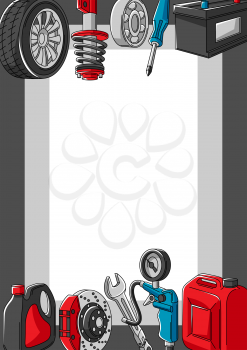 Car service illustration. Auto center repair concept for advertising with transport items. Business design.