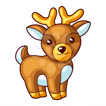 Illustration of funny deer. Sweet Merry Christmas item. Cute symbol in cartoon style.