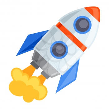 Illustration of rocket. Icon in cartoon style. Bright image for cards and posters.