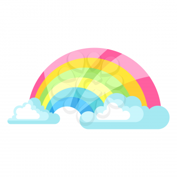Illustration of clouds and rainbow in sky. Bright color image for cards and posters.