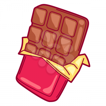 Illustration of chocolate tile in cartoon style. Cute funny character. Symbol in comic style.