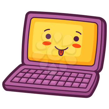 Illustration of laptop in cartoon style. Cute funny character. Symbol in comic style.