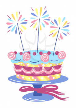 Illustration of Happy Birthday cake. Party invitation. Celebration or holiday item.