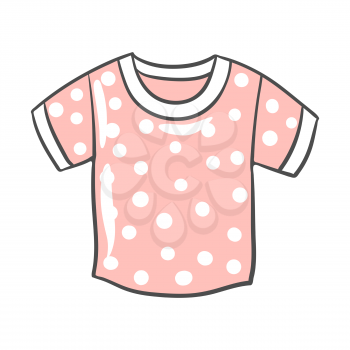 Illustration of baby t-shirt. Clothes for newborn. Happy Birthday image. Holiday baby shower celebration simbol.