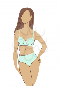 Illustration of pretty woman in beautiful lingerie. Bra and panties set. Abstract stylized figure.