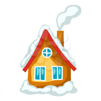 Winter illustration of house in snow. Seasonal symbol in hand drawn style.