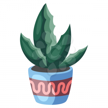 Stylized illustration of succulent in pot. Image for design and decoration. Object or icon in abstract style.