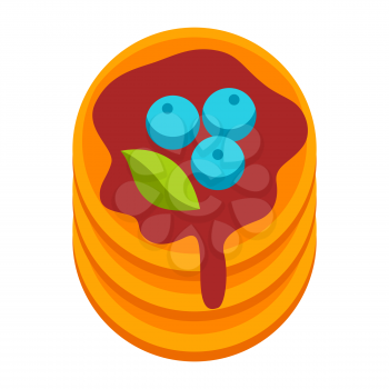 Illustration of pancakes with blueberries. Breakfast icon. Food item for menu bars, restaurants and shops.