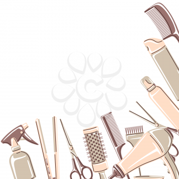 Barbershop background with professional hairdressing tools. Haircutting salon illustration.