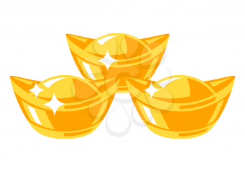 Illustration of Chinese gold ingots. Asian tradition New Year symbol. Talisman and holiday decoration.