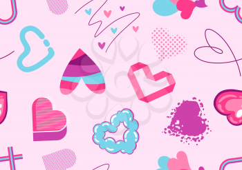 Valentine Day seamless pattern with various hearts. Romantic abstract background.