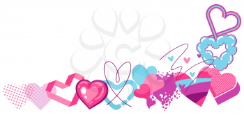 Valentine Day greeting card with various hearts. Romantic abstract background.
